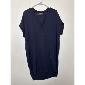 ASTR Size S dolman short sleeve v-neck navy black shirt dress with pockets Crepe